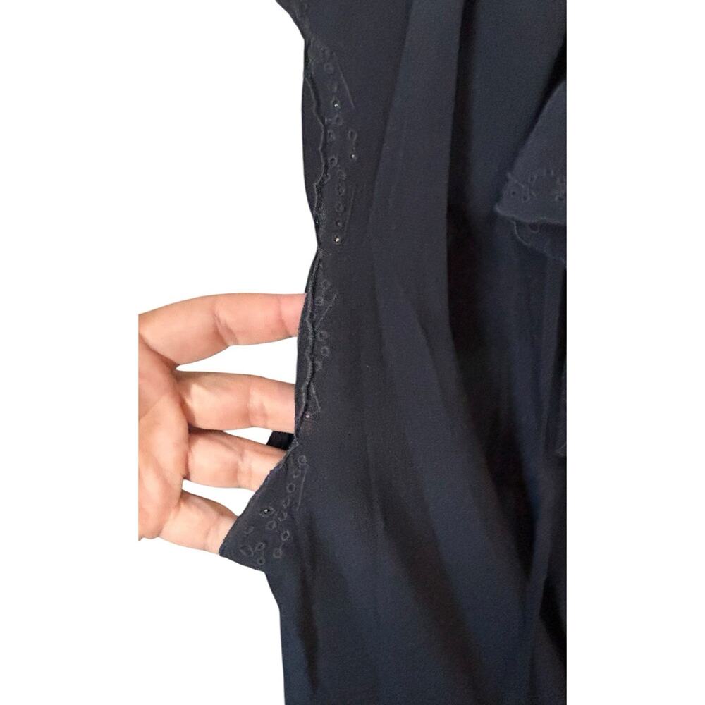 Vanessa Bruno Navy Blue Sleeveless Silk V Neck Dress Pockets Eyelet Trim Size 36 - Picture 3 of 8